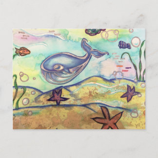 Pastel Watercolor Whale Postkarte