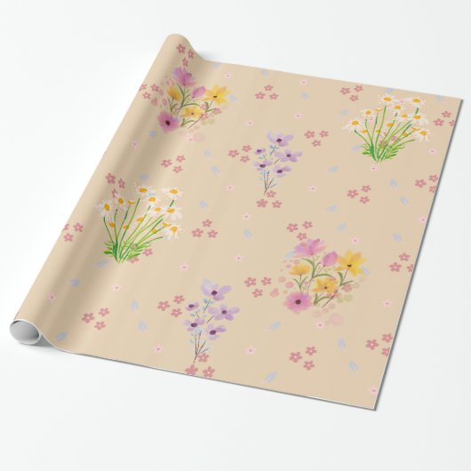 Pastel Watercolor Wildflower Wrapping Paper Geschenkpapier (Ungerollt)