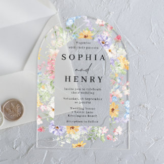 Pastel Watercolor Wildflowers Wedding Acryleinladungen