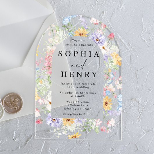 Pastel Watercolor Wildflowers Wedding Acryleinladungen