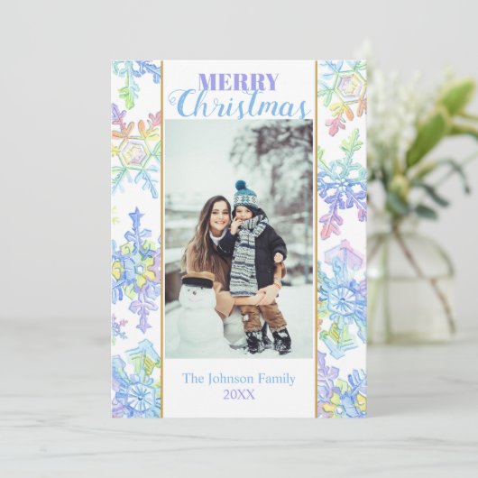 Pastel Watercolor Winter Snowflake Foto Weihnachte (Stehend Vorderseite)