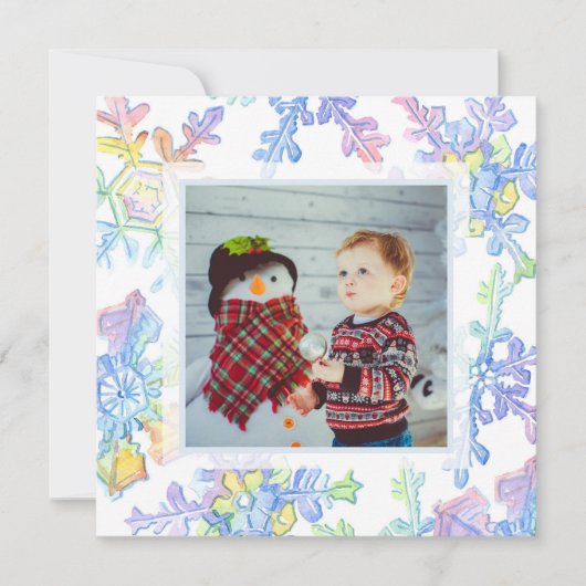 Pastel Watercolor Winter Snowflake Foto Weihnachte (Vorderseite)