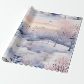 Pastel Watercolor Winterwaldmuster Geschenkpapier (Ungerollt)