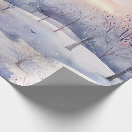 Pastel Watercolor Winterwaldmuster Geschenkpapier (Ecke)