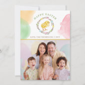 Pastel Watercolor Wreath And Chick Easter Photo Karte (Vorderseite)