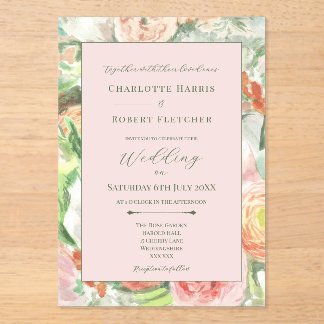 Pastel Watercolour Flower Wedding Invitation Acryleinladungen