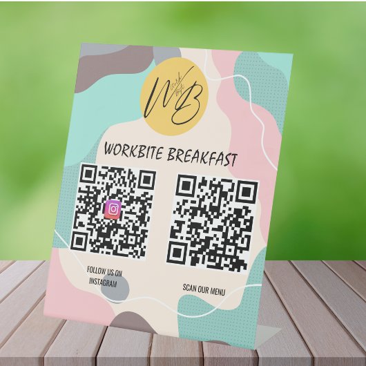 Pastel Wave Restaurant Menü, Instagram Qr Code Sockelschild