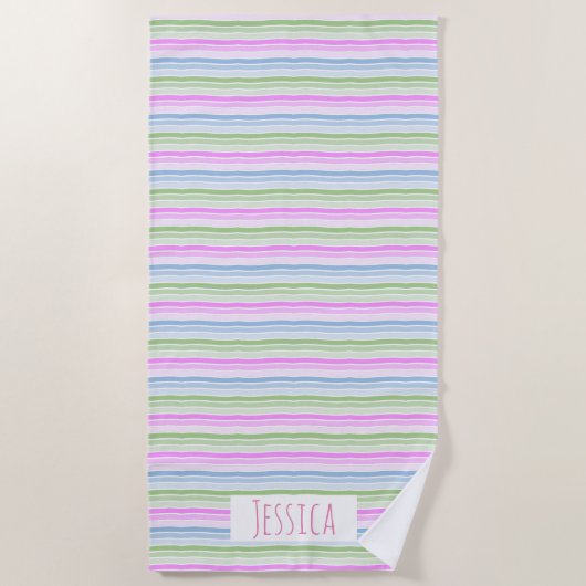 Pastel Wavy Streifen Moderne Personalisiert Strandtuch (Vorderseite)