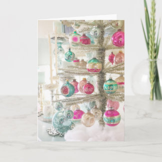 Pastel-Weihnachtsbaum mit Vintage-Ornamenten Karte