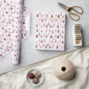 Pastel Weihnachtsbaum Muster Burgund und Silber Geschenkpapier