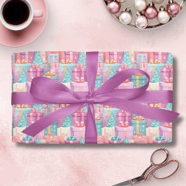 Pastel Weihnachtsgeschenke und Baumpapier Geschenkpapier