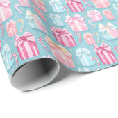Pastel Weihnachtsgeschenke und Candy Canes Geschenkpapier (Rolleneckpunkt)