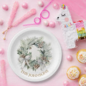Pastel-Weihnachtskranz & benutzerdefinierte Namens Pappteller (Party)