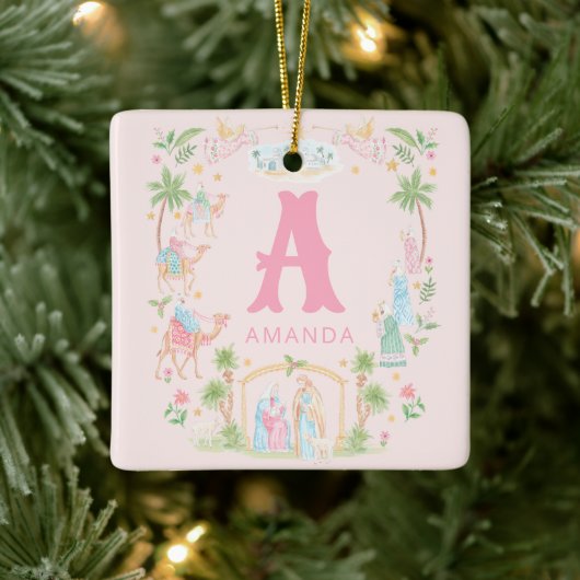 Pastel-Weihnachtsmonogramm Keramikornament (Baum)