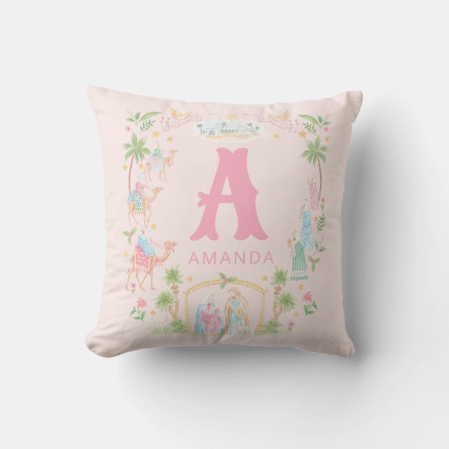 Pastel-Weihnachtsmonogramm Kissen (Vorderseite)