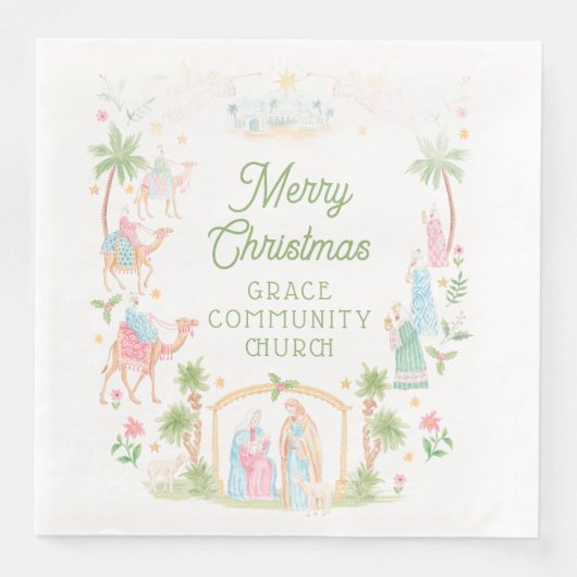 Pastel-Weihnachtsmotiv Rahmen Serviette (Vorderseite)