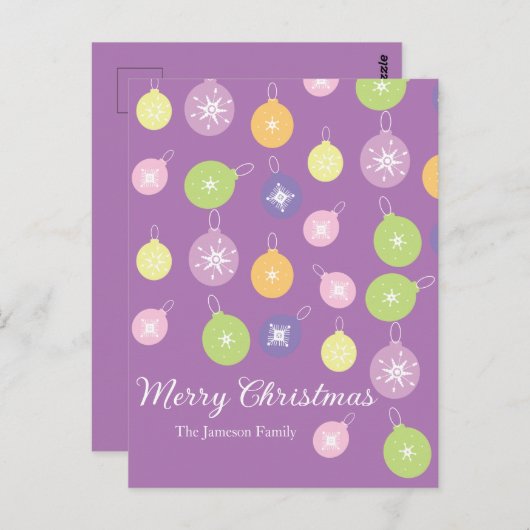Pastel Weihnachtsschmuck Snowflakes Violett Postkarte (Vorne/Hinten)