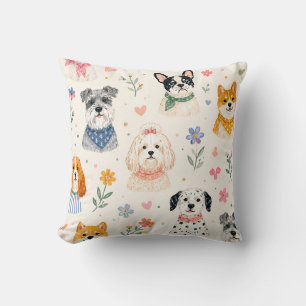 Pastel-Welpen-Nahtloses Muster Handgemalter Hund Kissen