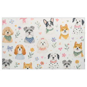 Pastel-Welpen-Nahtloses Muster Handgemalter Hund Stoff