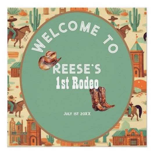 Pastel Western Rodeo Cowboy 1. Geburtstag Party Poster (Vorderseite)
