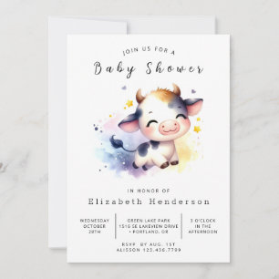 Pastel Whimsical Cow Baby Dusche Einladung