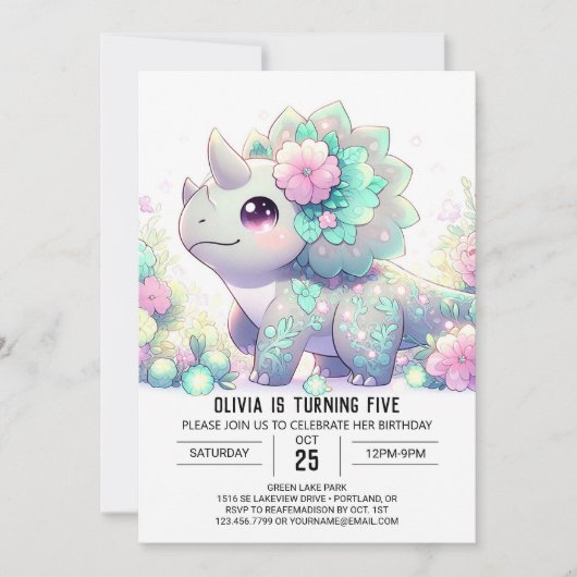 Pastel Whimsical Dinosaur Digital Geburtstag Einladung (Vorderseite)
