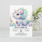 Pastel Whimsical Dinosaur Digital Geburtstag Einladung (Stehend Vorderseite)