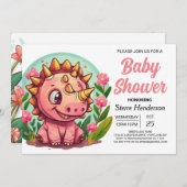 Pastel Whimsical Dinosaur Girl Babydusche Einladung (Vorne/Hinten)