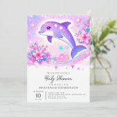 Pastel Whimsical Dolphin Baby Dusche Einladung (Stehend Vorderseite)
