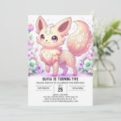 Pastel Whimsical Fox Digital Geburtstag Einladung (Stehend Vorderseite)
