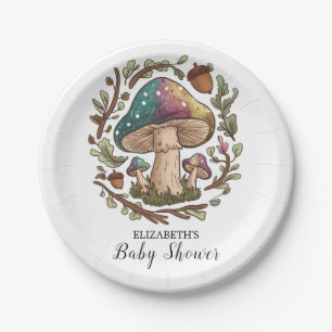 Pastel Whimsical Mushroom Baby Dusche Pappteller