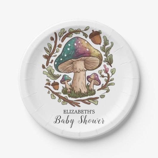 Pastel Whimsical Mushroom Baby Dusche Pappteller (Vorderseite)