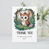 Pastel Whimsical Owl Baby Dusche Dankeskarte (Stehend Vorderseite)
