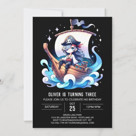 Pastel Whimsical Pirate Geburtstag Einladung (Vorderseite)