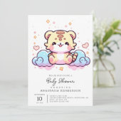 Pastel Whimsical Tiger Baby Dusche Einladung (Stehend Vorderseite)
