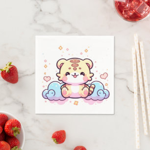 Pastel Whimsical Tiger Baby Dusche Serviette