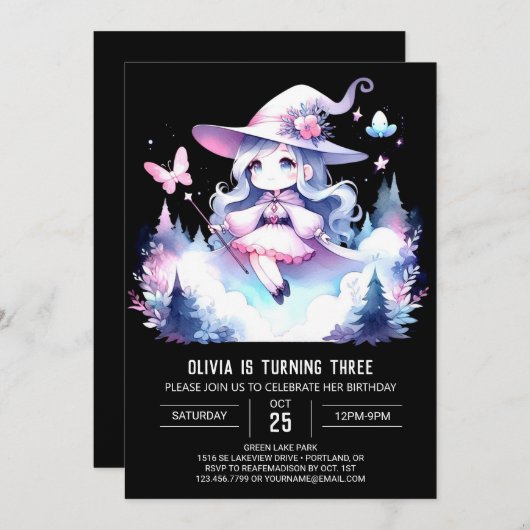Pastel Whimsical Wizard Geburtstag Einladung (Vorne/Hinten)