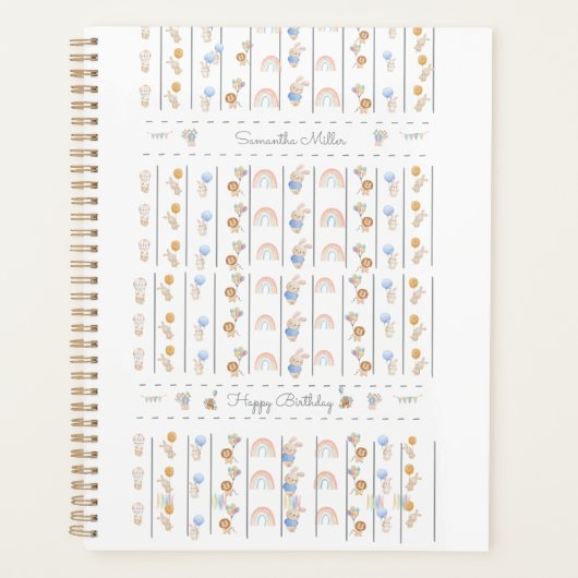 Pastel White Animal Themed Sequential Lions Rabbit Planer (Vorderseite)