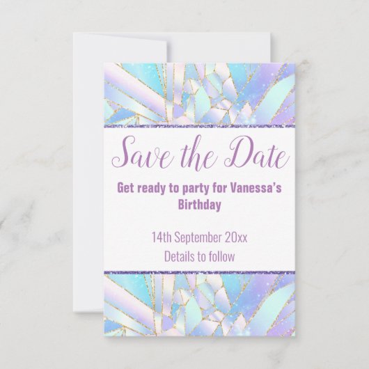 PASTEL WHITE CRYSTAL SAVE THE DATE RSVP CARD (Vorderseite)