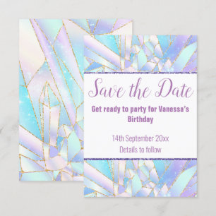 PASTEL WHITE CRYSTAL SAVE THE DATE RSVP CARD KARTE