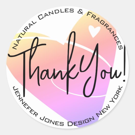 Pastel White Heart Calligrafy Danke-Label Runder Aufkleber (Vorderseite)