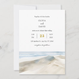 Pastel White Sandy Dunes Shoreline Beach Wedding Einladung