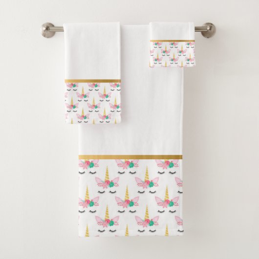 PASTEL WHITE UNICORN GOLD BADEZIMMER TOWEL SET (Insitu)