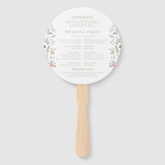 Pastel Wild Blume Wreath Wedding Program Fächer (Rückseite)