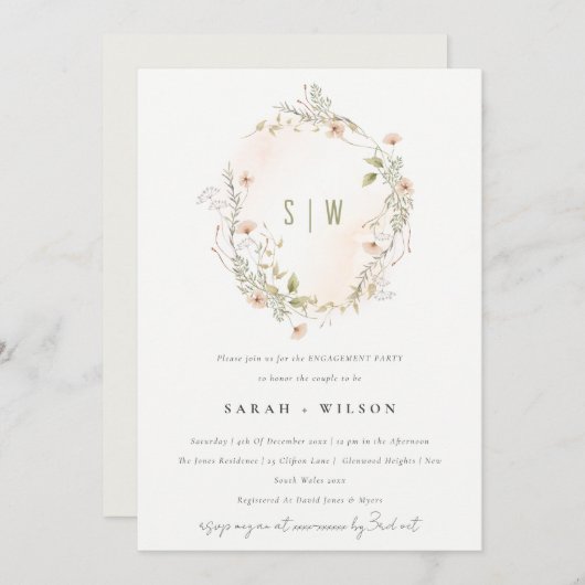 Pastel Wildblume Blumenstrauß Verlobung laden Dankeskarte (Vorne/Hinten)