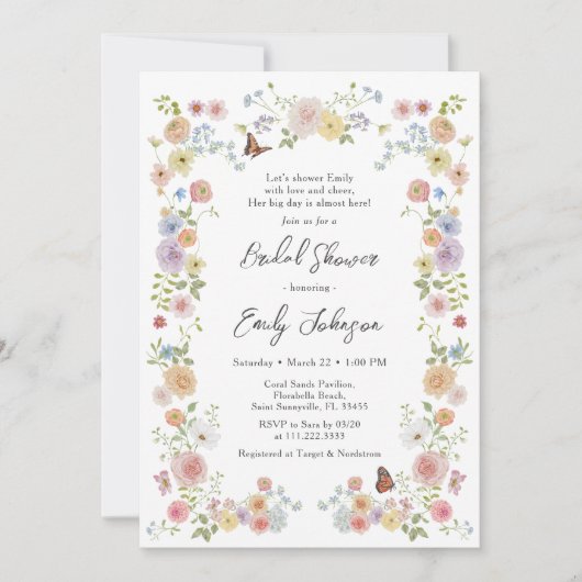 Pastel Wildblume Brautparty Einladung (Vorderseite)