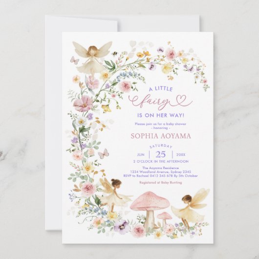 Pastel Wildblume Fairy Garden Girl Babydusche Einladung (Vorderseite)