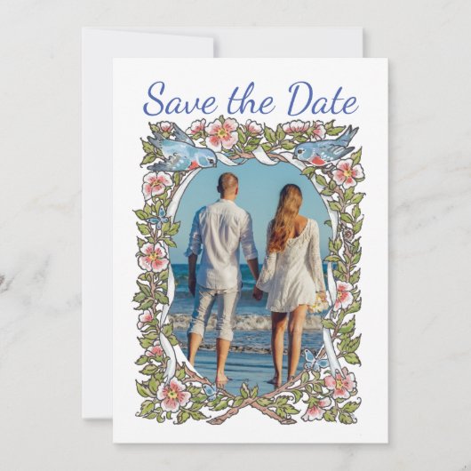 Pastel Wildblume Floral Bird Foto Hochzeit Save The Date (Vorderseite)