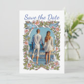 Pastel Wildblume Floral Bird Foto Hochzeit Save The Date (Stehend Vorderseite)