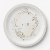 Pastel Wildblume Floral Monogram Wreath Wedding Pappteller (Vorderseite)